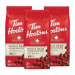 Tim Hortons Original Blend Medium Roast Whole Bean Coffee 3 x 12 oz Bags