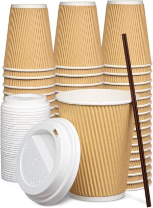 Comfy Insulated Ripple Paper Hot Coffee Cups  12Oz With Lids